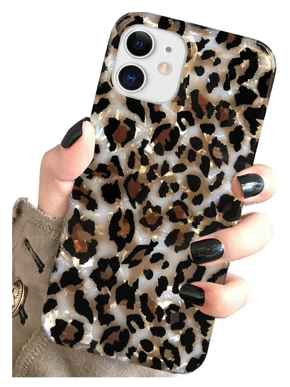 Leopard Print Phone Case for iPhone 12 - Brown & Black